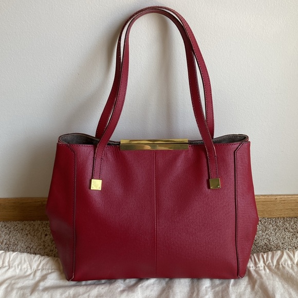 J.Crew Women’s Red Leather Tote Bag Shoulder Bag Purse w/ Dust Bag - Picture 2 of 16